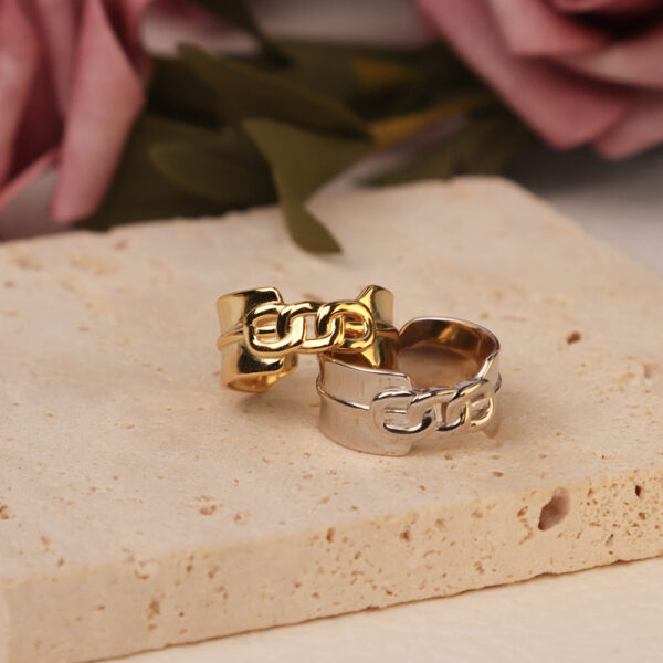 Chris April in stock 925 sterling silver 18k gold plated custom vermeil band rings with link chain shape - Image 3