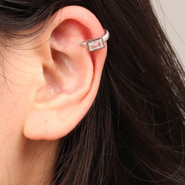 Chris April 925 sterling silver gold plated rectangle zircon texture brushed satin finishing ear cuff earring - Image 5