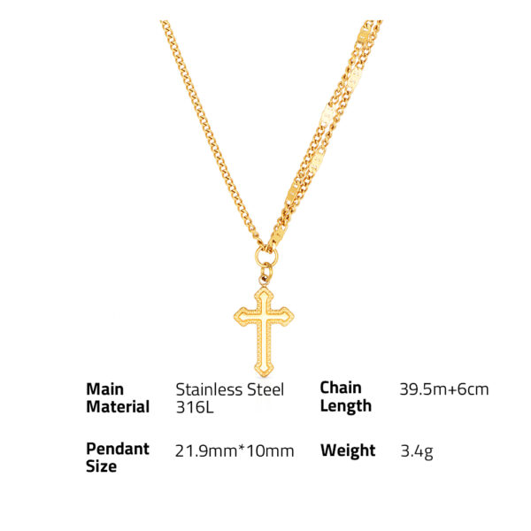 Chris April in stock 18k PVD gold plated 316L stainless steel vintage double-layers cross pendant charm necklace - Image 6