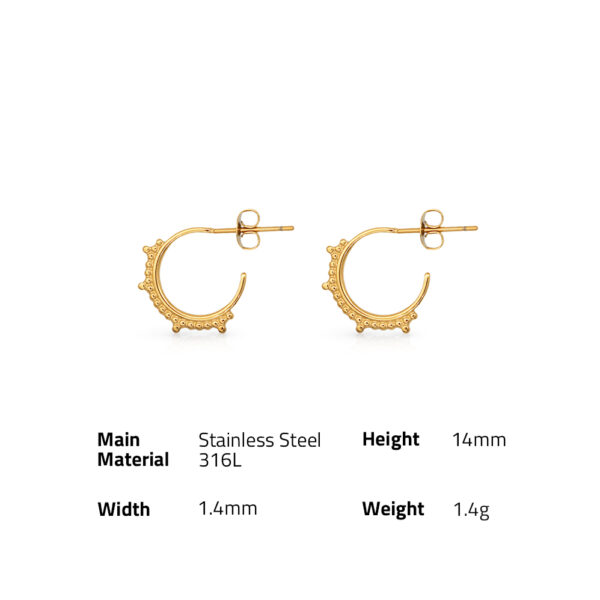 Chris April Anti-tarnish 316L stainless steel 18k PVD gold plated bohemia style dots beads hoops stud earrings - Image 6