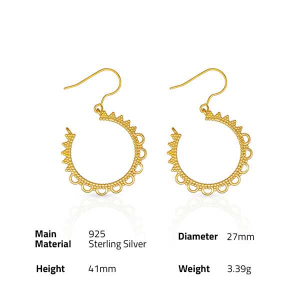 Chris April vintage in stock 925 Sterling Silver 18K Gold plated Lacy hoop Earring for lady - Image 6