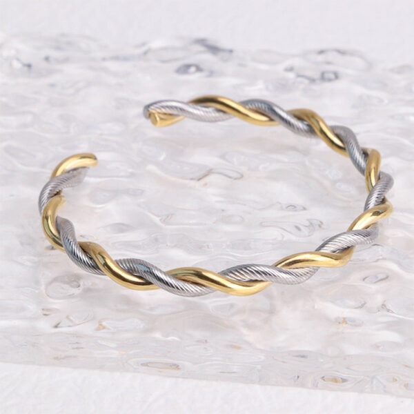 Chris April 316L stainless steel rope twisting two-tone cuff bracelet - Image 5