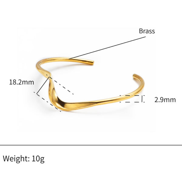 Chris April in stock brass 18K PVD gold plated minimalist resizable twisting cuff V shape bracelet - Image 6