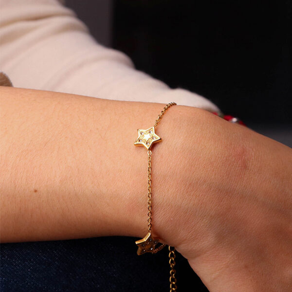 Chris April 316L stainless steel PVD gold plated zirconia star charms bracelet - Image 3