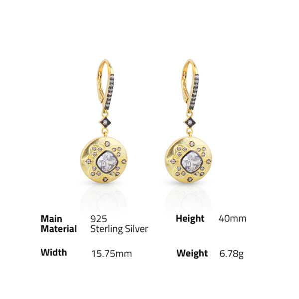 Chris April in stock fine jewelry 925 sterling silver 14k gold plated Custom vermeil court style round drop earrings with zircon - Image 6