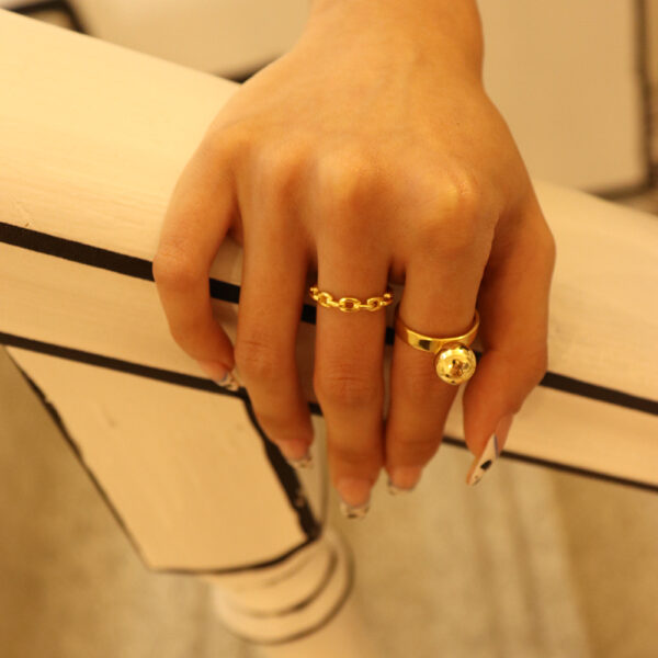 Chris April In stock 925 sterling silver 18k gold plated simple design Ball signet rings - Image 5