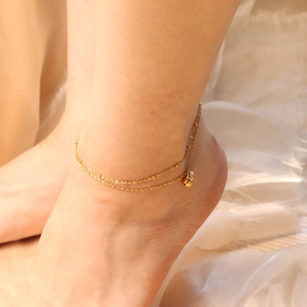 Chris April 18k PVD gold plated 316L stainless steel stacking beads bells double layers satellite chain anklet - Image 5