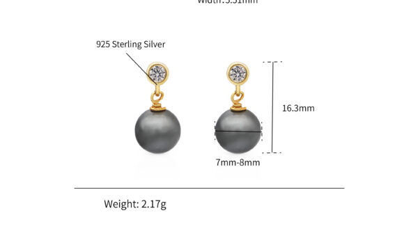 Chris April 925 sterling silver 18k gold plated imitation black pearl zircon drop earrings - Image 2