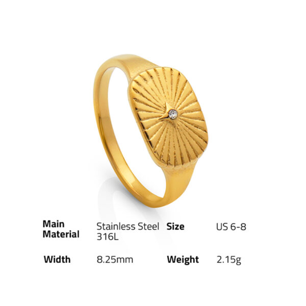 Chris April fashion jewelry PVD gold plated 316L stainless steel Water-Proof minimalist star signet ring with zircon - Image 6