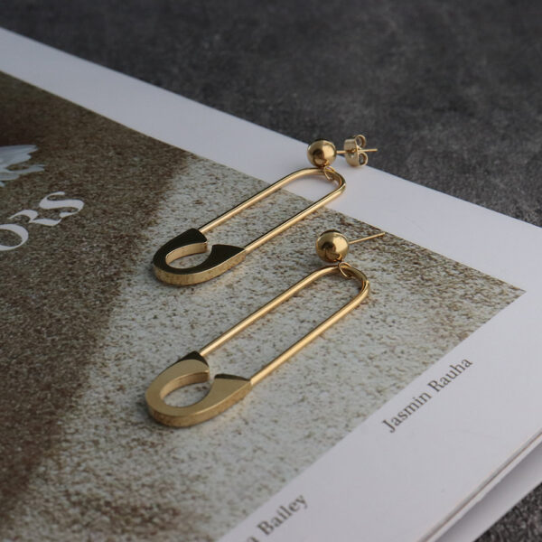 Chris April fashion Jewelry 316L stainless steel simple PVD gold plated Large pins drop earring - Image 4