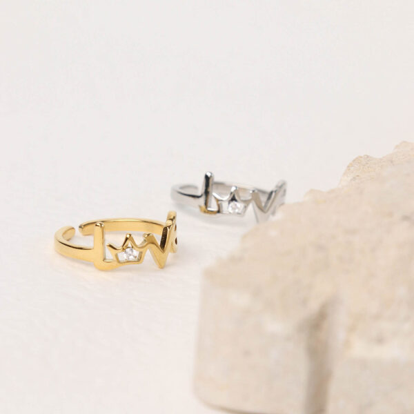 Chris April in stock 316L stainless steel PVD plating letter love alphabet zircon finger ring - Image 4