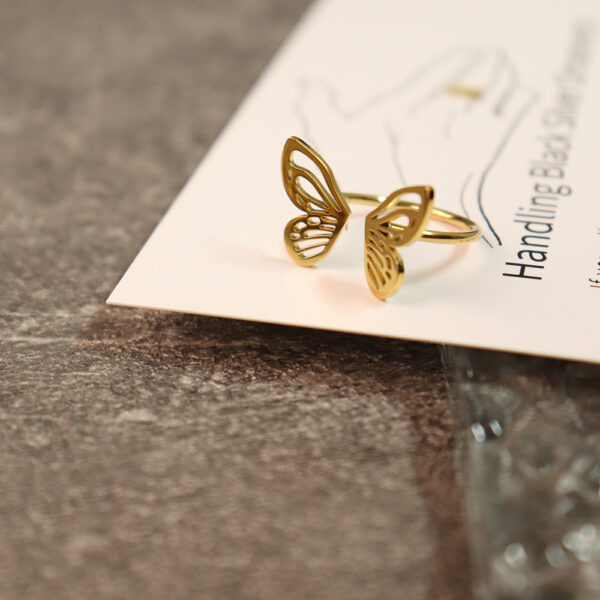 Chris April in stock fashion jewelry PVD gold plated 316L stainless steel Personalized Butterfly open ring - Image 4