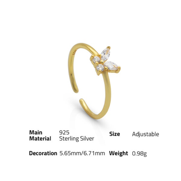 Chris April 925 sterling silver gold plated resizable marquise cut zircon butterfly knuckle ring - Image 6