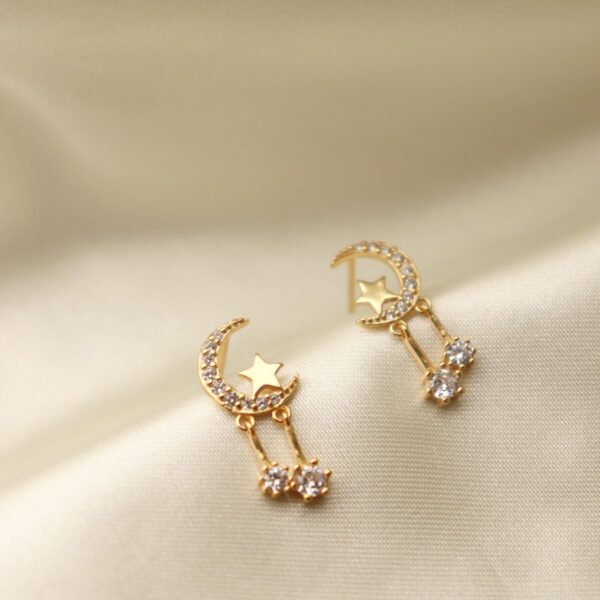 Chris April women trendy in stock 925 sterling silver gold plated moon star tassel drop zircon earrings - Image 3