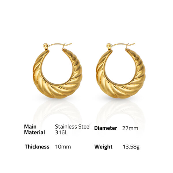 Chris April in stock hot selling 316L stainless steel PVD gold plated croissant hoop earrings - Image 6