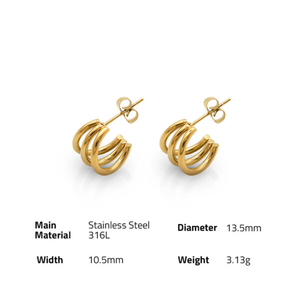 Chris April in stock fashion jewelry 316L Stainless Steel PVD gold plated triple lines hoop earrings for women - Image 6