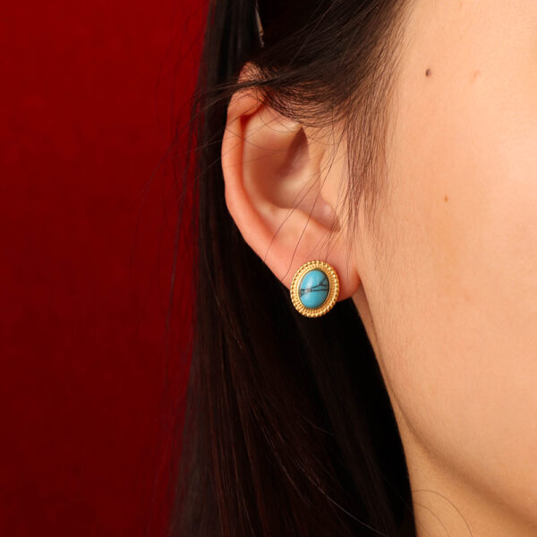 Chris April 18k PVD gold plated 316L stainless steel minimalist turquoise malachite natural stone stud earrings - Image 3