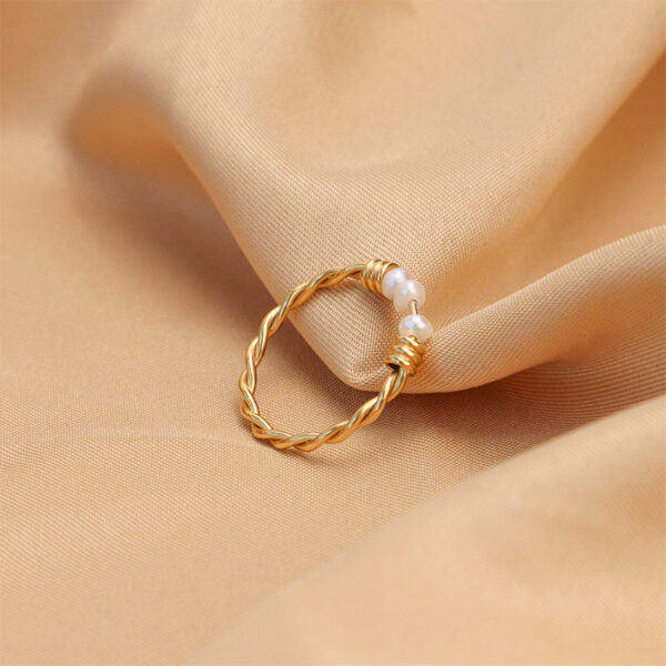 Chris April 316L stainless steel PVD gold plating freshwater pearls rope twisting ring - Image 6