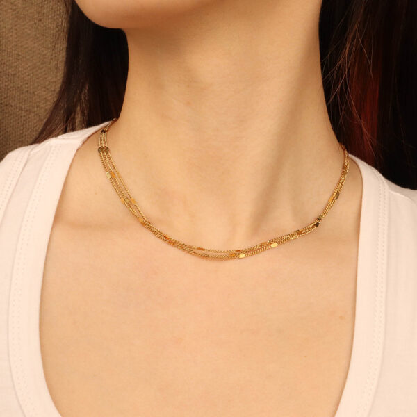 Chris April minimalist 316L stainless steel PVD gold plated triple layers chain necklace for women - Image 3