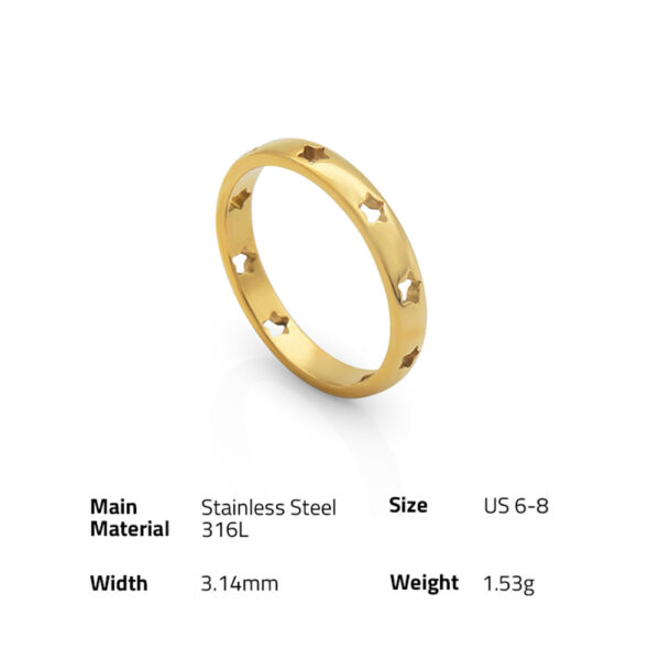 Chris April fashion jewelry PVD gold plated 316L stainless steel water proof carved hollow-out stars knockle ring - Image 6