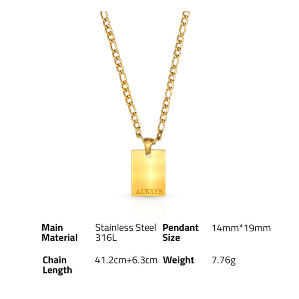 Chris April in stock fashion PVD gold plated 316L stainless steel glossy Square Card Necklace with figaro chain - Image 6