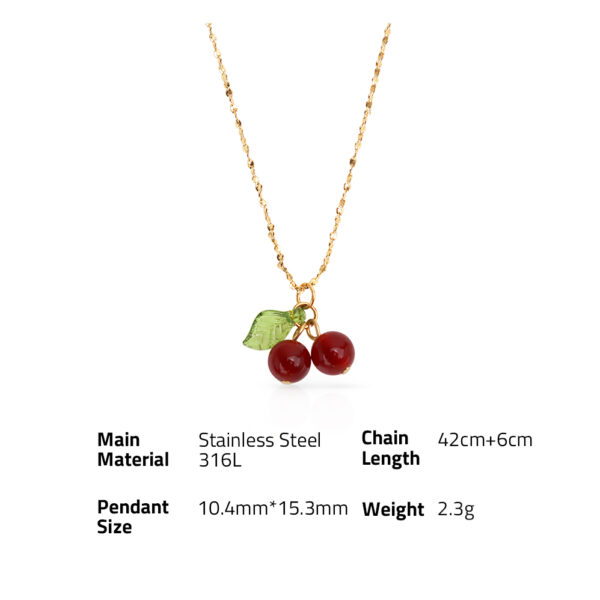 Chris April 316L stainless steel 18k PVD gold plated natural gems carnelian stones cherry pendant necklaces - Image 6