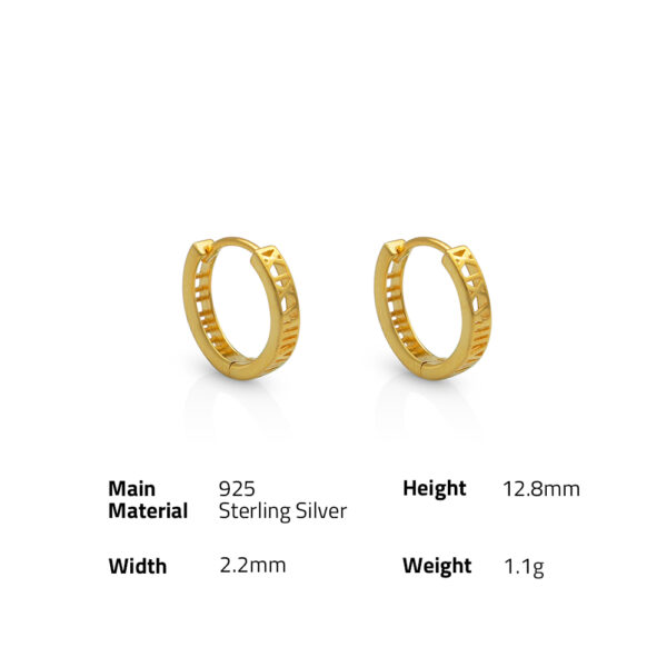 Chris April fine jewelry 18k gold plated 925 sterling silver simple hollow-out roman numerals huggies hoop earrings - Image 6