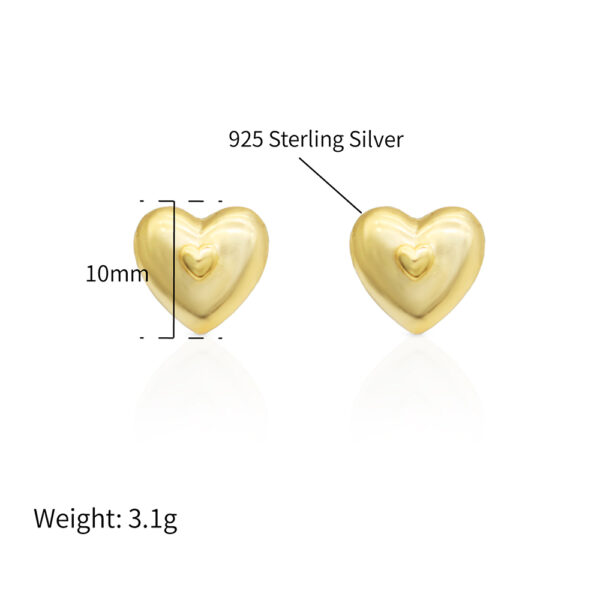 Chris April gold plate 925 sterling silver 3D heart stud earring - Image 5