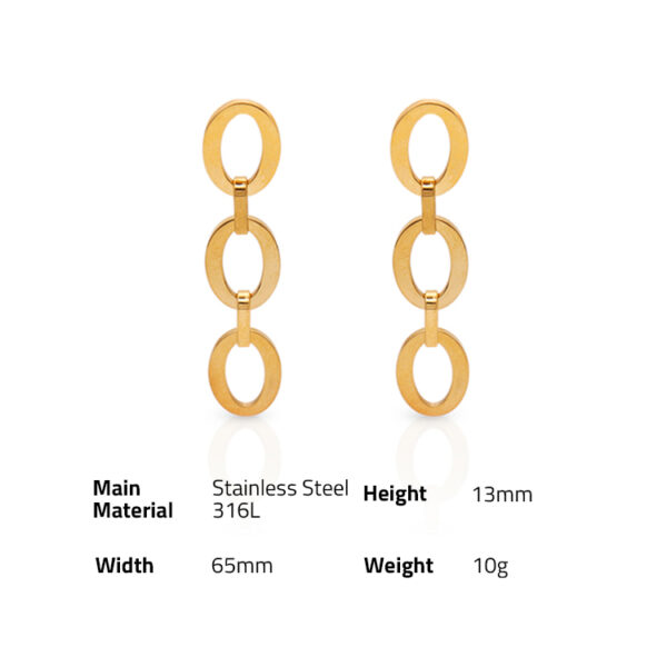 Chris April fashion 316L Stainless Steel PVD gold plated minimalist geometry oval chain drop earring - Image 6