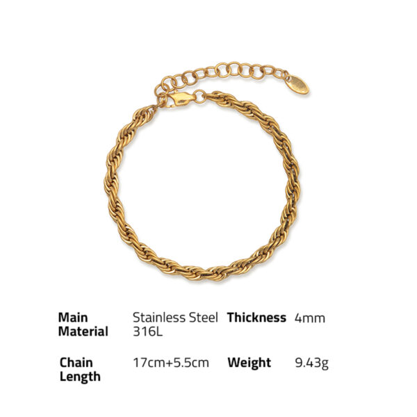 Chris April fashion design 316L stainless steel simple PVD gold plated thick rope chain bracelet - Image 6