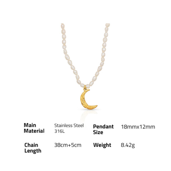 Chris April in stock 316L stainless steel gold plated natural freshwater baroque beads chain moon pendant necklace - Image 6