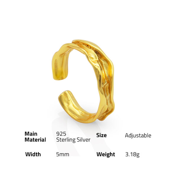 Chris April in stock 925 sterling silver gold plated irregular texture shape finger ring - Image 6