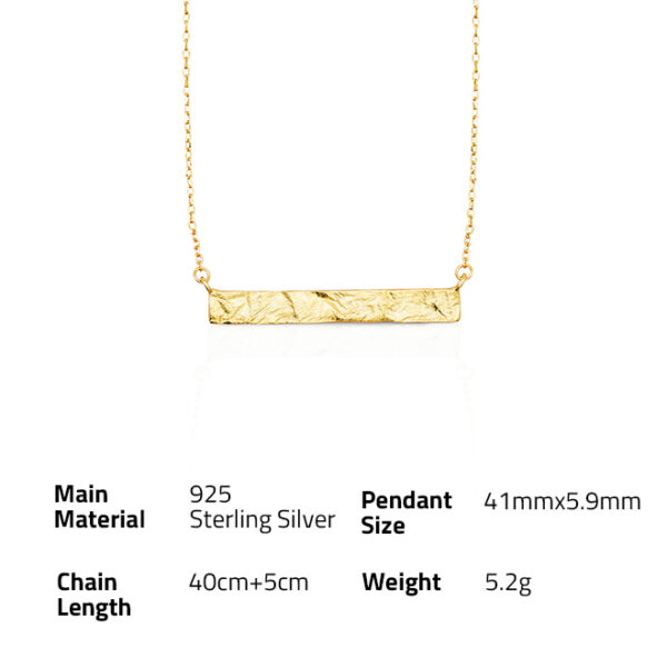 Chris April vintage style 925 sterling silver gold plated foil bumpy texture bar pendant necklace - Image 6