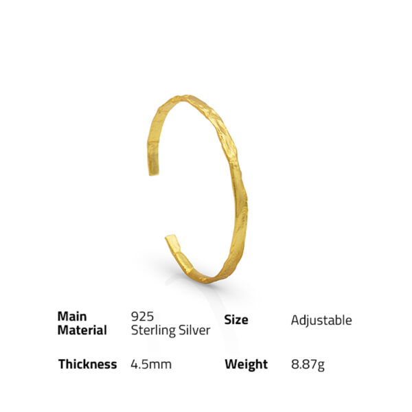 Chris April Latest design 925 sterling silver gold plated minimalist Foil Texture cuff bangle bracelets - Image 6