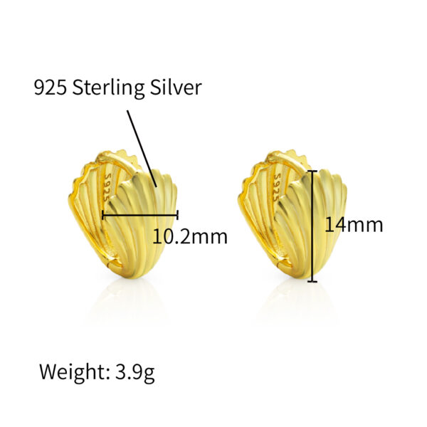 Chris April gold plate 925 sterling silver shell huggies hoops earring - Image 5