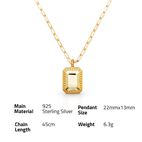 Chris April in stock 18k gold plated 925 Sterling silver cuban link chain square pendant necklace - Image 6