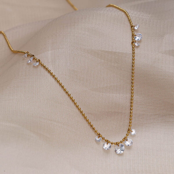 Chris April 316L stainless steel PVD gold plating zirconias dewdrop charms choker necklace - Image 6