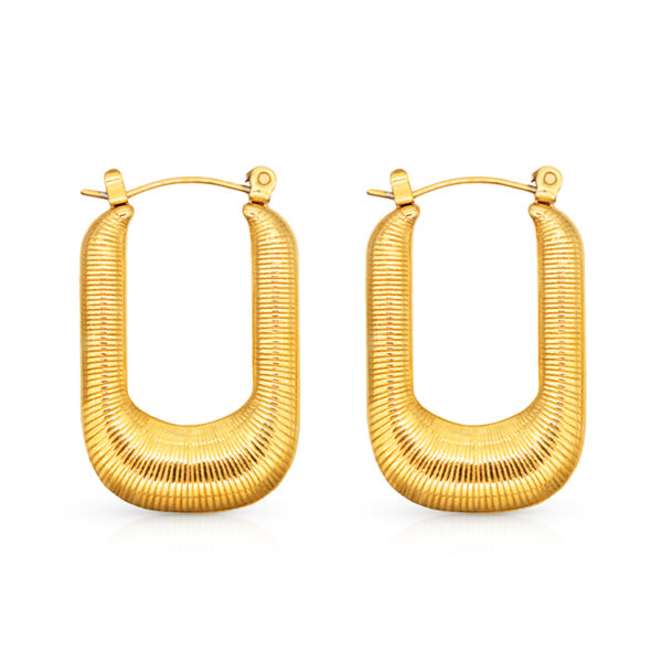 Chris April 316L stainless steel 18k gold plated U shape extra large stripe hoop earrings - Image 5