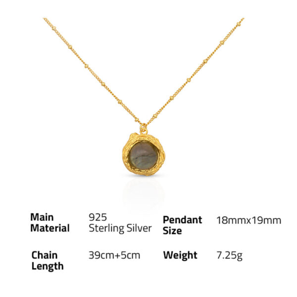 Chris April 925 Sterling silver gold plated Fashion 18K luxury Lava texture Labradorite White crystal pendant necklace for women - Image 6