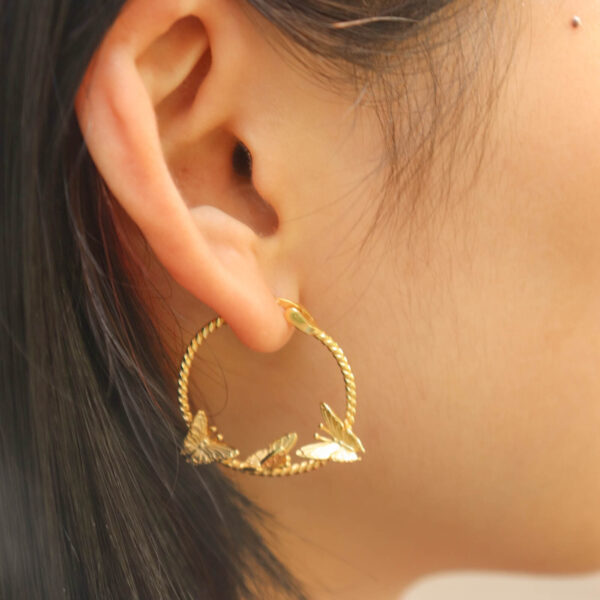 Chris April Fashion 925 Sterling Silver Gold plated Butterfly hoop Earring for women - Image 3