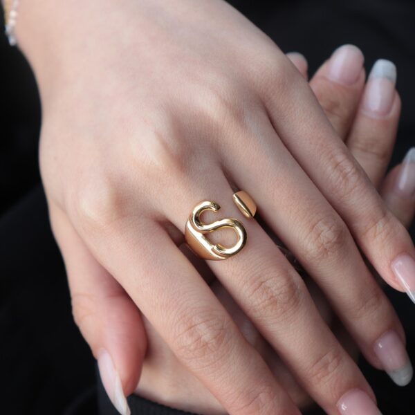 Chris April 925 sterling silver china fashion geometric minimalist 14k glod plated jewelry alphabet letter S ring for wholesale - Image 5