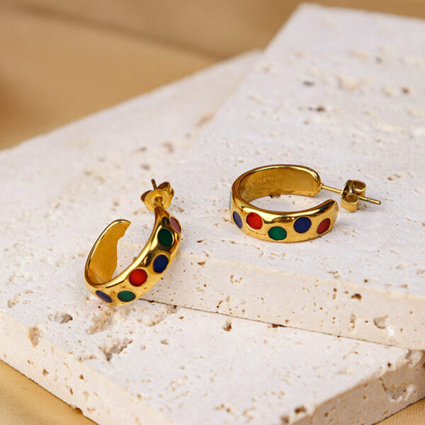 Chris April pvd 18k gold plated stainless steel colorful enamel c shape hoop earring - Image 5