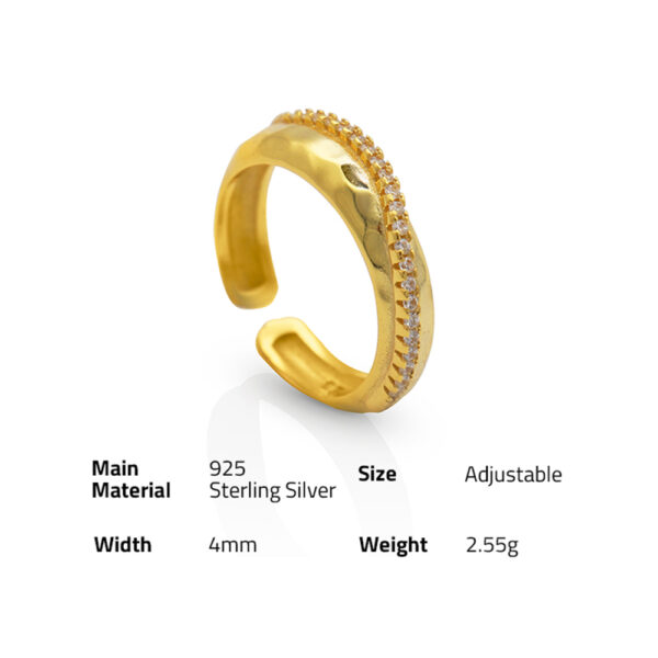 Chris April minimalist gold plated Row diamond zircon S925 sterling silver open ring for women - Image 6