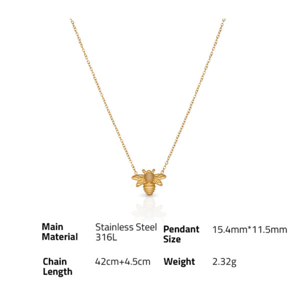 Chris April fashion jewelry water-proof PVD gold plated 316L Stainless Steel animal honey bee pendant Necklace with cats eye - Image 6