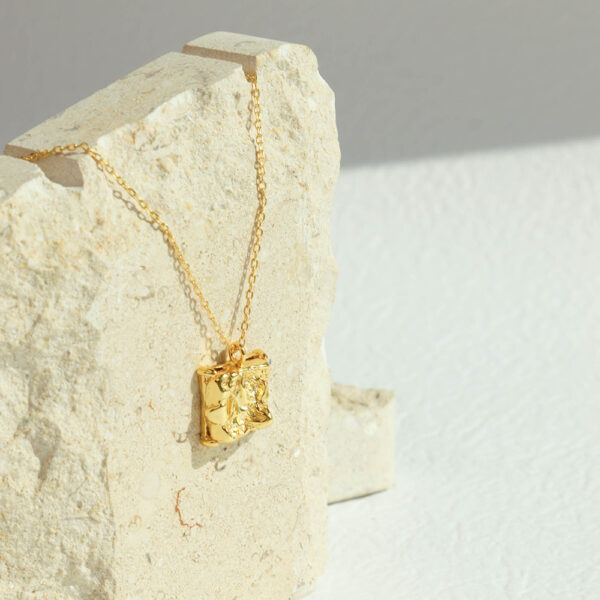 Chris April  925 silver  18k gold plated e-coating square bumpy texture pendant chain necklace - Image 4