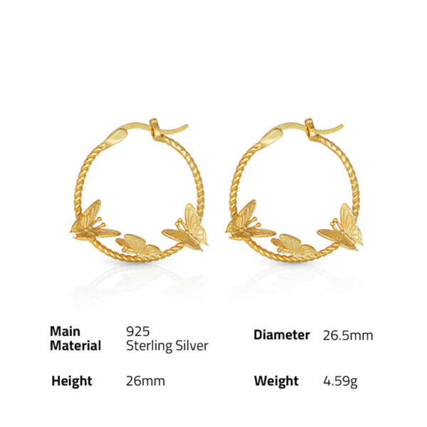 Chris April Fashion 925 Sterling Silver Gold plated Butterfly hoop Earring for women - Image 6