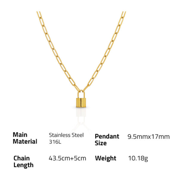 Chris April Europe and America fashion gold plated 316L stainless steel Lock pendant necklace - Image 6