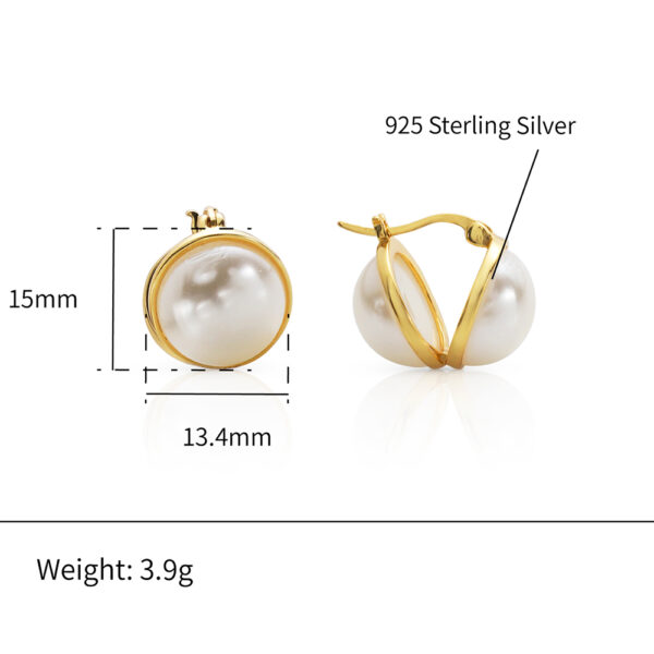 Chris April in stock 925 sterling silver 18k yellow gold plated chunky design half shell pearl hoop earrings - Image 6