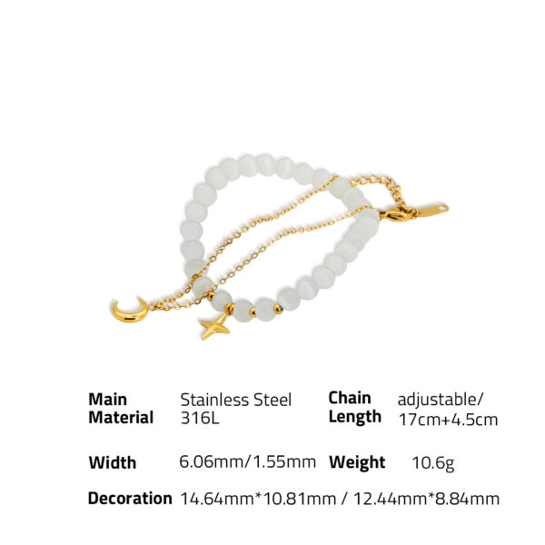 Chris April in stock 316L stainless steel PVD gold plated cat's eye beads star and moon bracelet set - Image 6