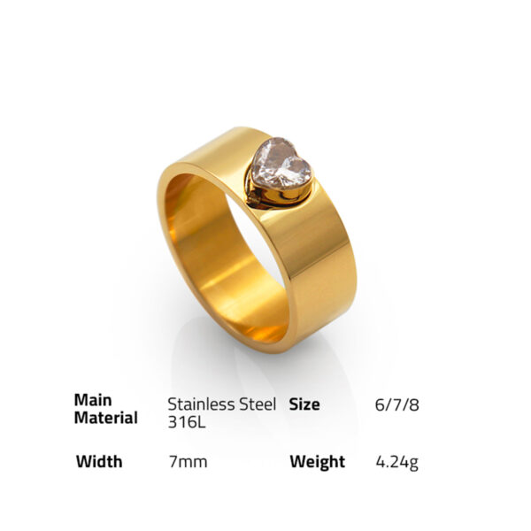 Chris April in stock fashion jewelry 316L stainless steel pvd gold plated heart zircon band ring for women - Image 6